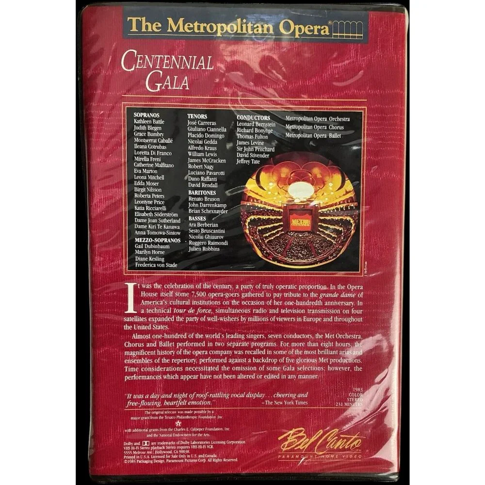 The Metropolitan Opera Centennial Gala (1983) 2 VHS Tape Set Performance